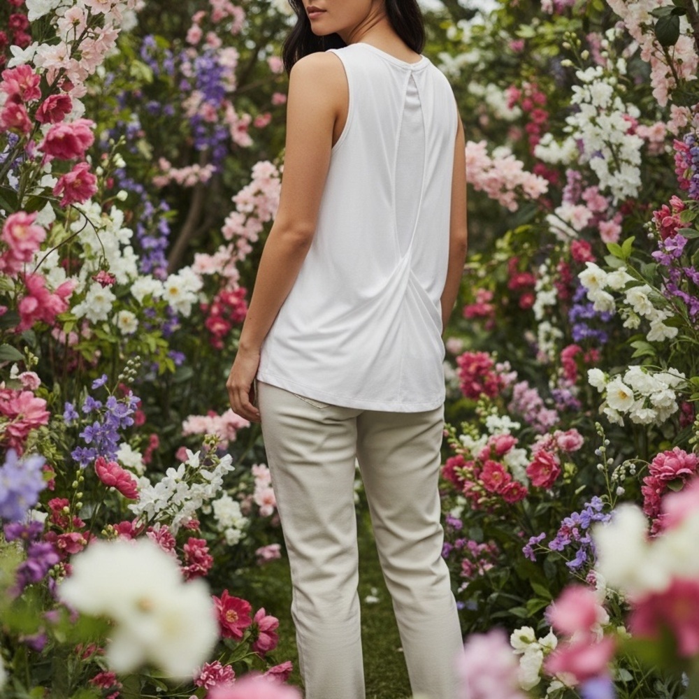 Athleta White Draped Sleeveless Top​​ - Picture 2 of 6